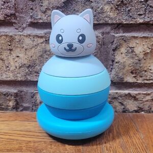 Elbebe Stacking Toy with Cute Animal Top - Gray and Blue